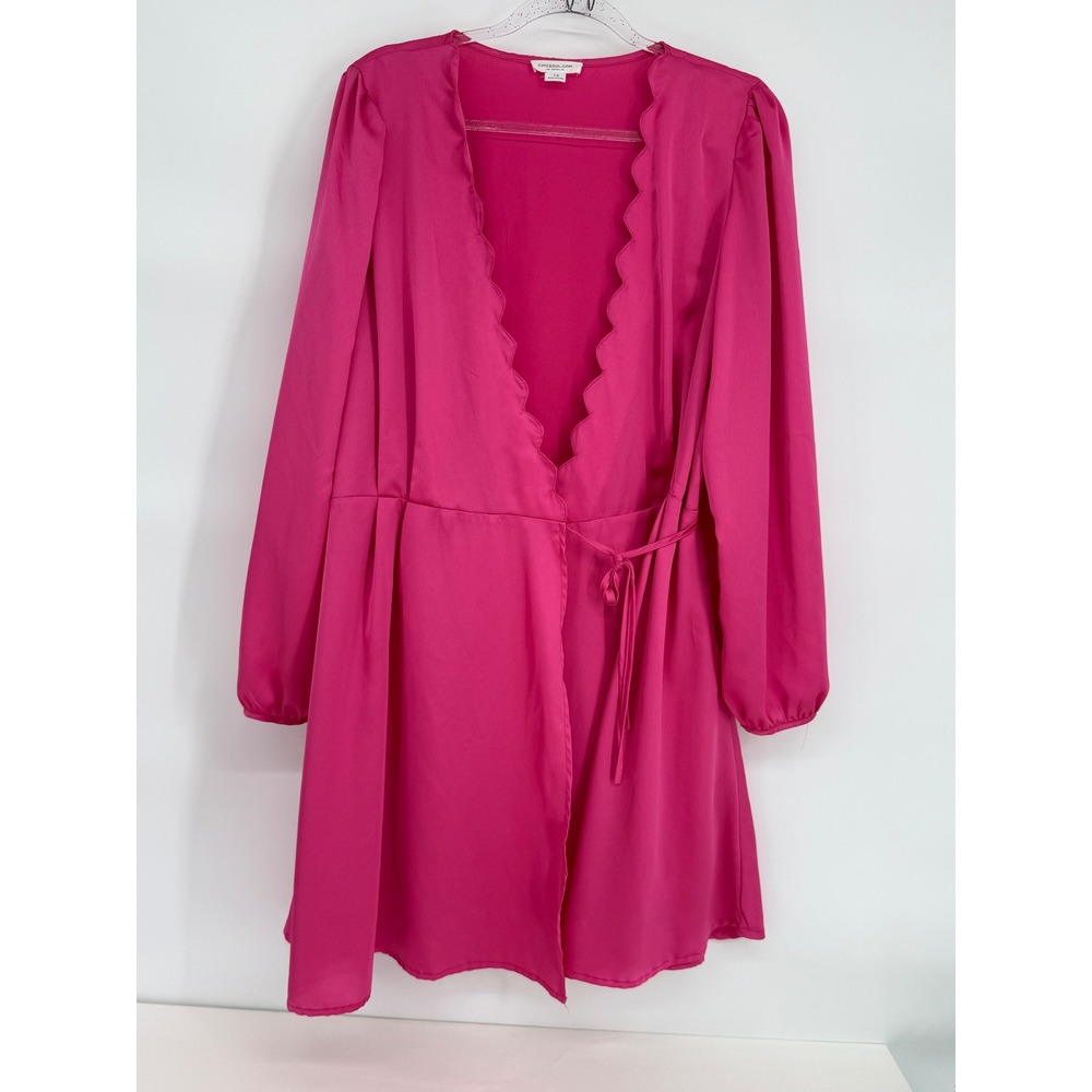 Chicsoul Hot Pink Scalloped Wrap Dress Long Sleeve Sz 1X